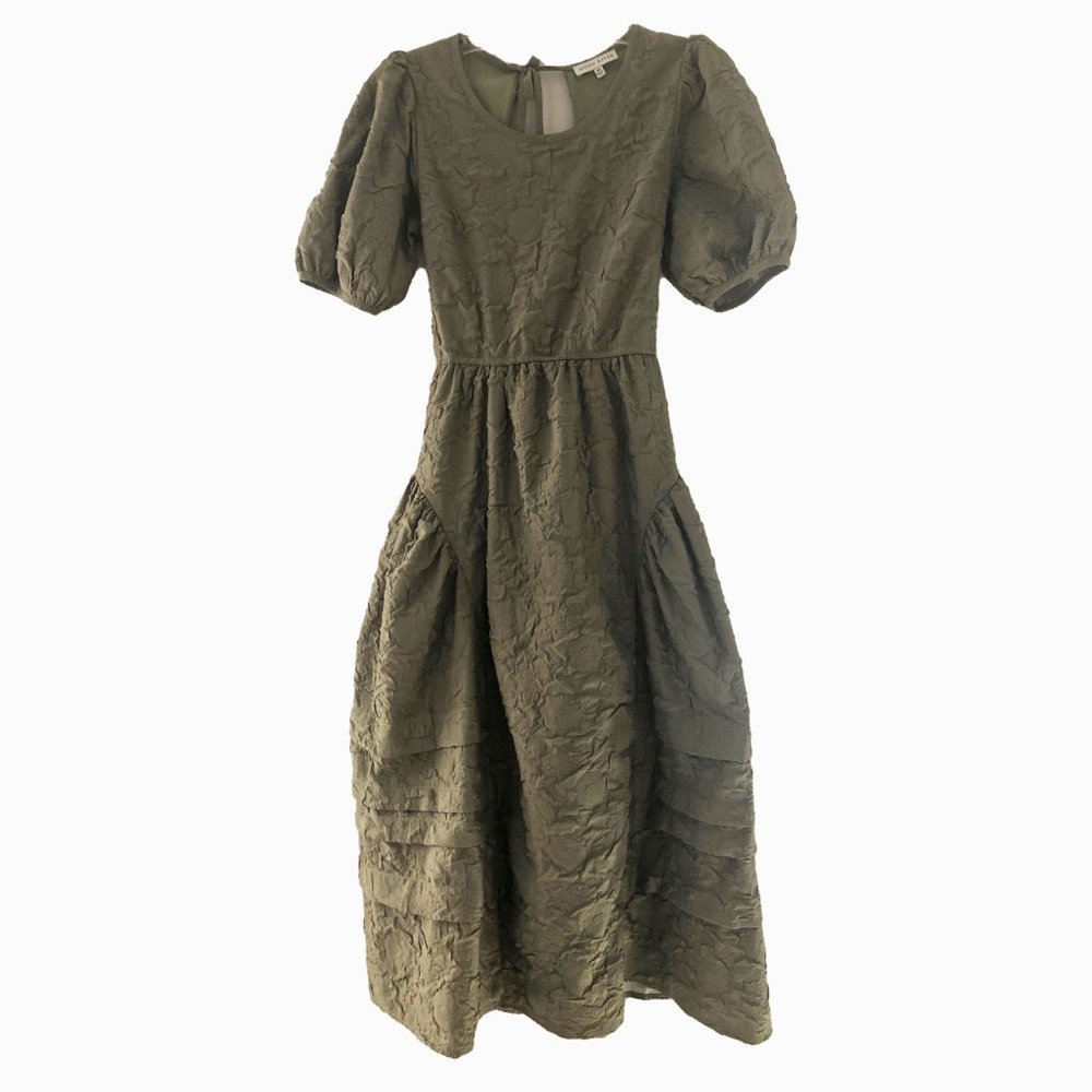 Moon River Olive Green Puff Sleeve Midi Dress Size XS